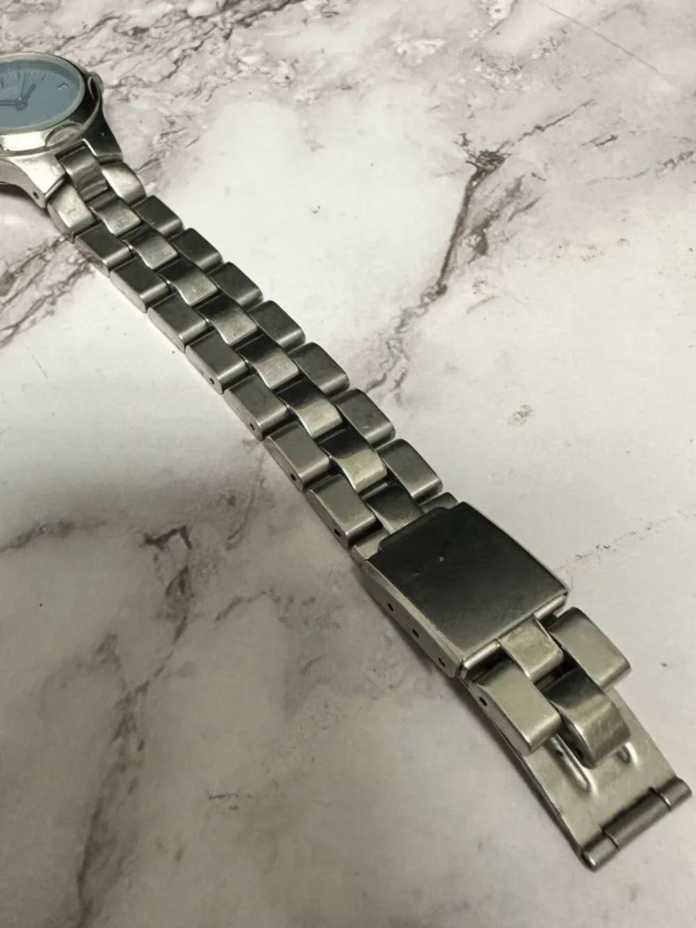 Timex Indiglo Watch Women Silver Tone Blue Dial Date Flawed bracelet Works